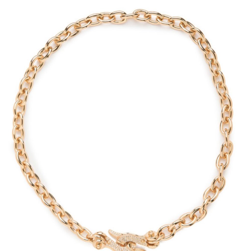 Gold Chain with Pave Fish Hook Clasp